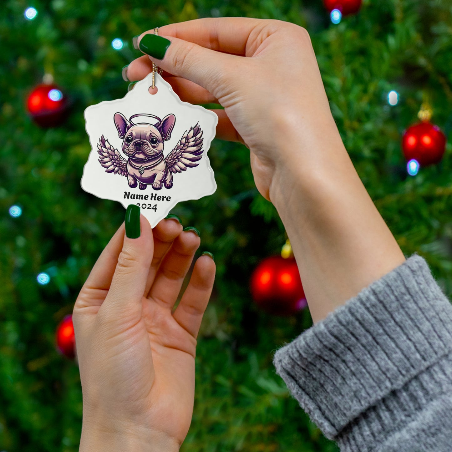 Ceramic Ornament - My Frenchie Dog Angel Personalized Custom Ornaments