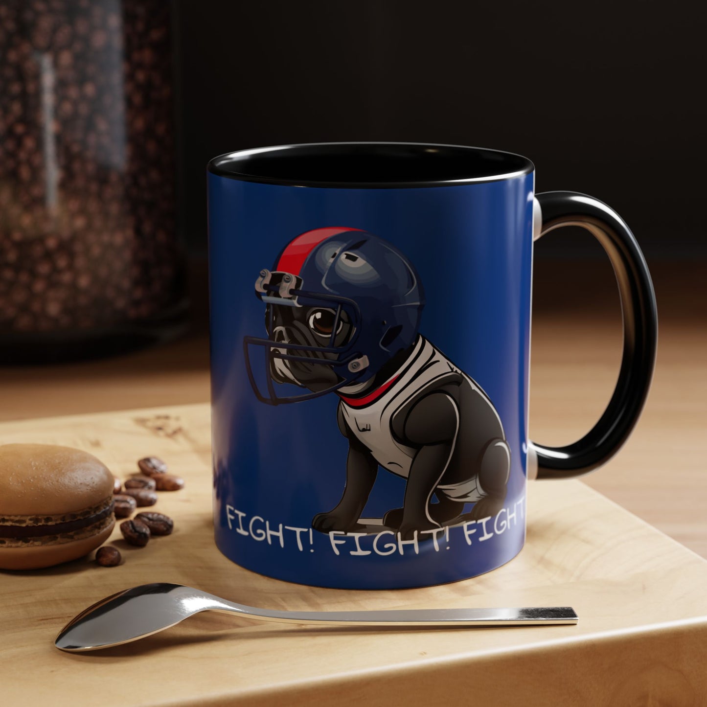 French Bulldog  in Football Helmet - Fight! Fight! Fight! Accent Coffee Mug