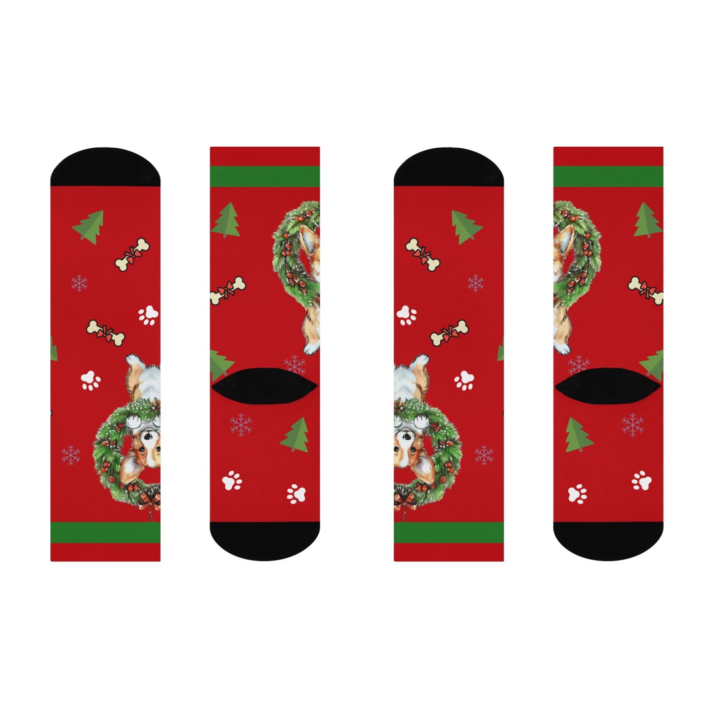 Adorable Corgi With Wreath Christmas Crew Socks