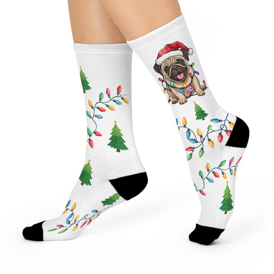 Santa Pug Dog Loves Christmas Crew Socks