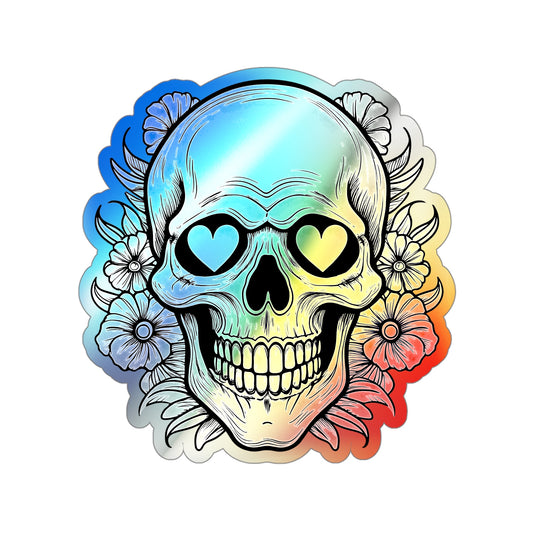 Skull and Hearts  Holographic Die-cut Sticker (Outdoor Approved)