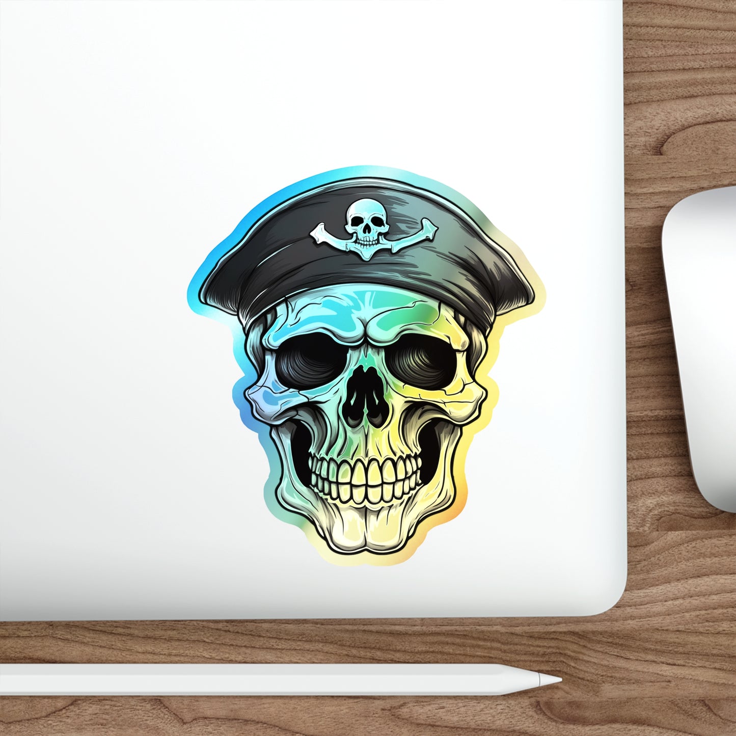 Skull With Pirate Hat Holographic Die-cut Sticker (Outdoor Approved)