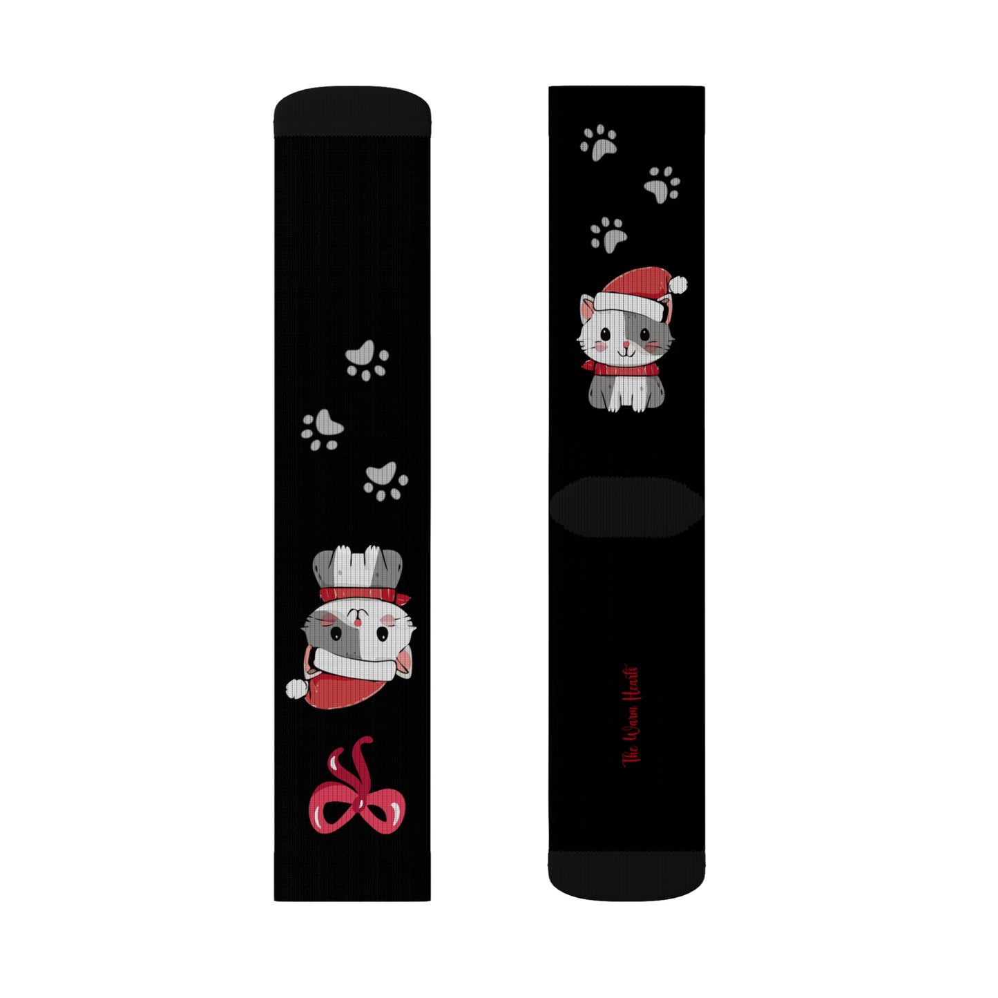 Ribbon Santa Hat Kitten Cat Christmas Socks