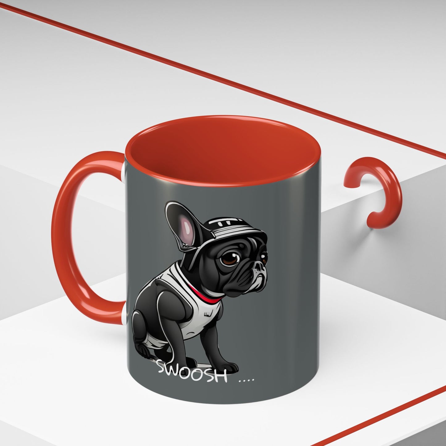 French Bulldog  in Cool Motorcycle Bike Helmet - SWOOSH … , WHOOSH……. Accent Coffee Mug