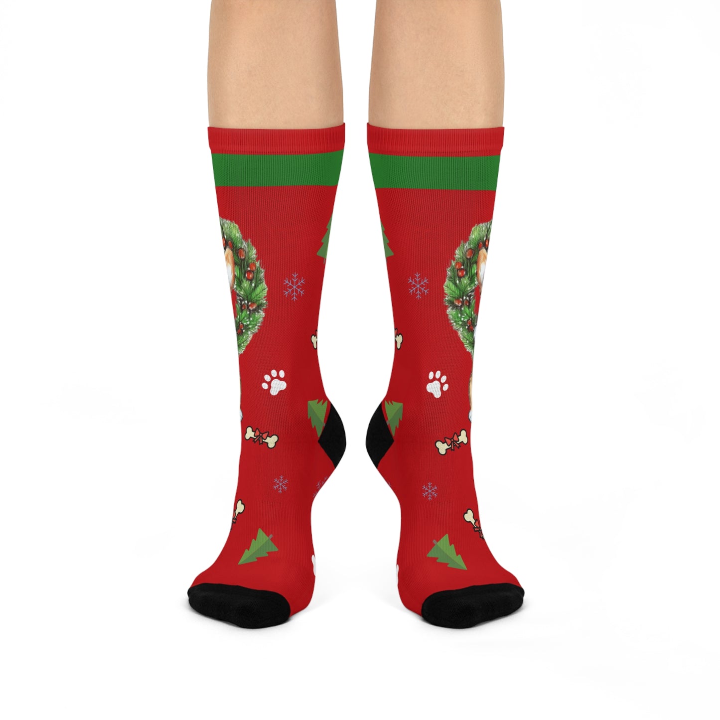 Adorable Corgi With Wreath Christmas Crew Socks