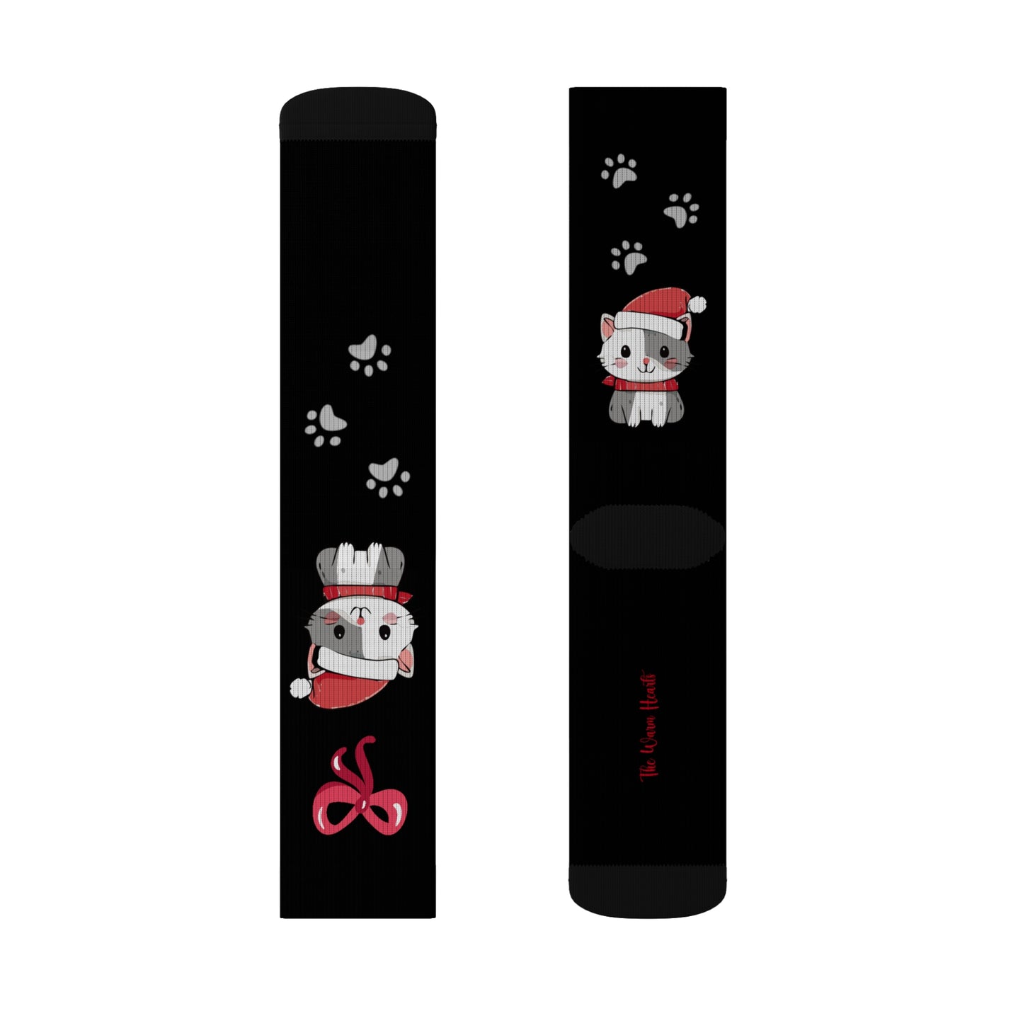 Ribbon Santa Hat Kitten Cat Christmas Socks