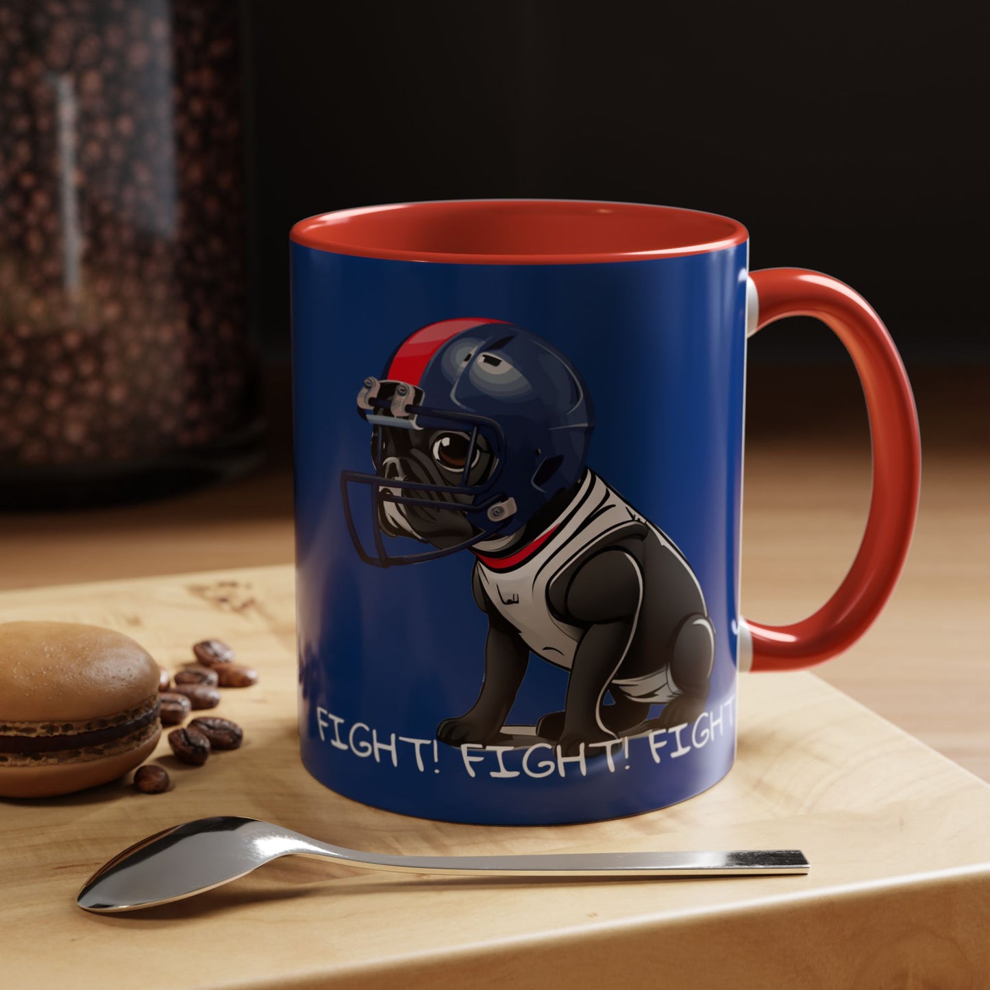 French Bulldog  in Football Helmet - Fight! Fight! Fight! Accent Coffee Mug