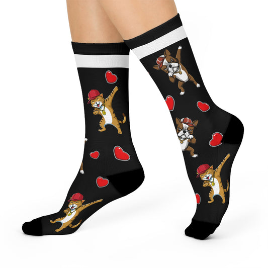 Let's Dapping Along Puppy And Kitten Crew Socks