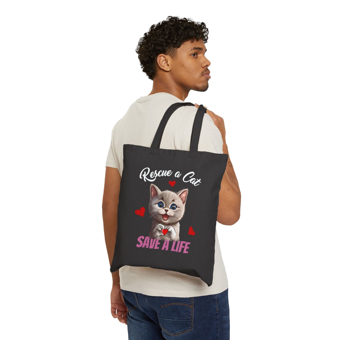 Rescue a Cat, SAVE A LIFE - Cotton Canvas Tote Bag