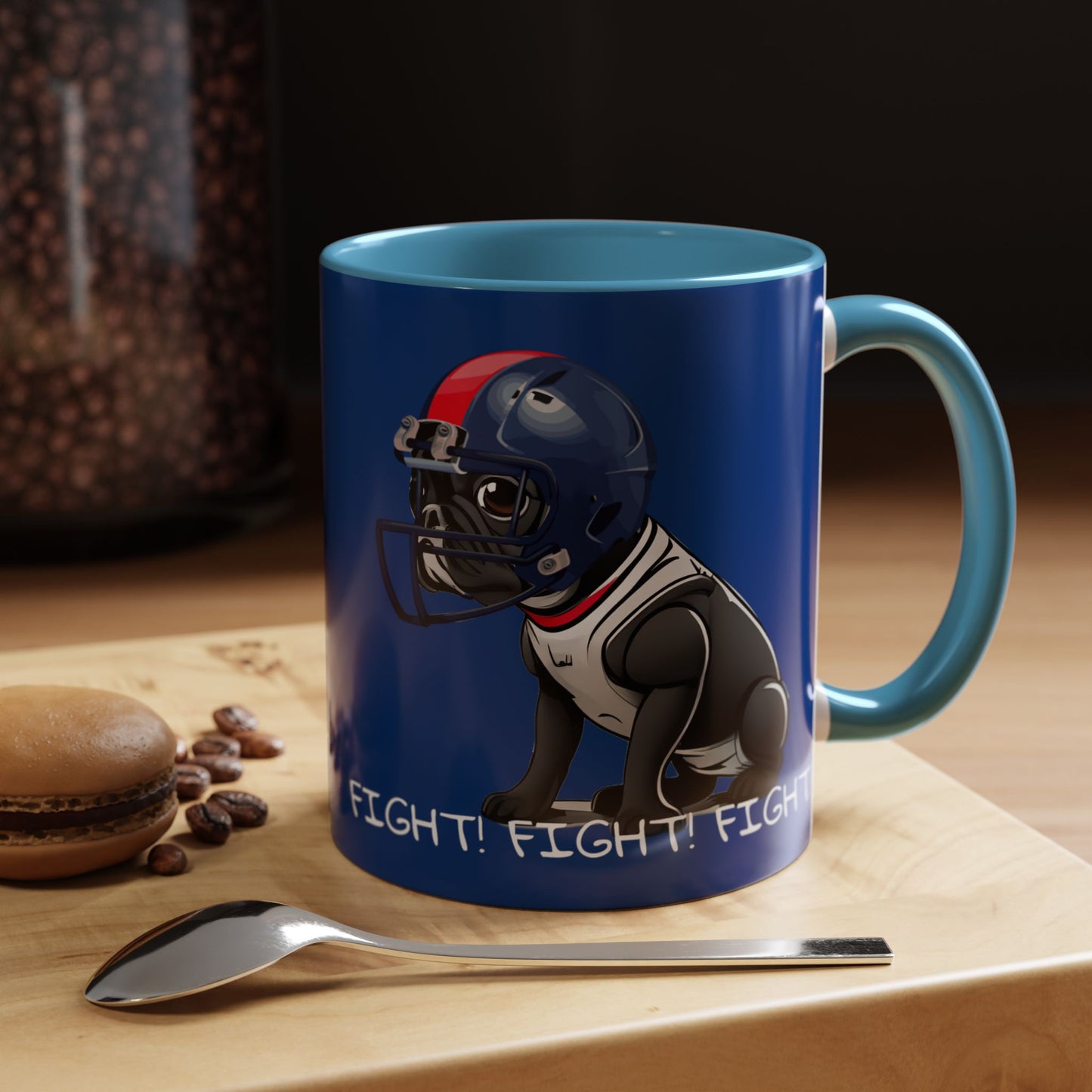 French Bulldog  in Football Helmet - Fight! Fight! Fight! Accent Coffee Mug