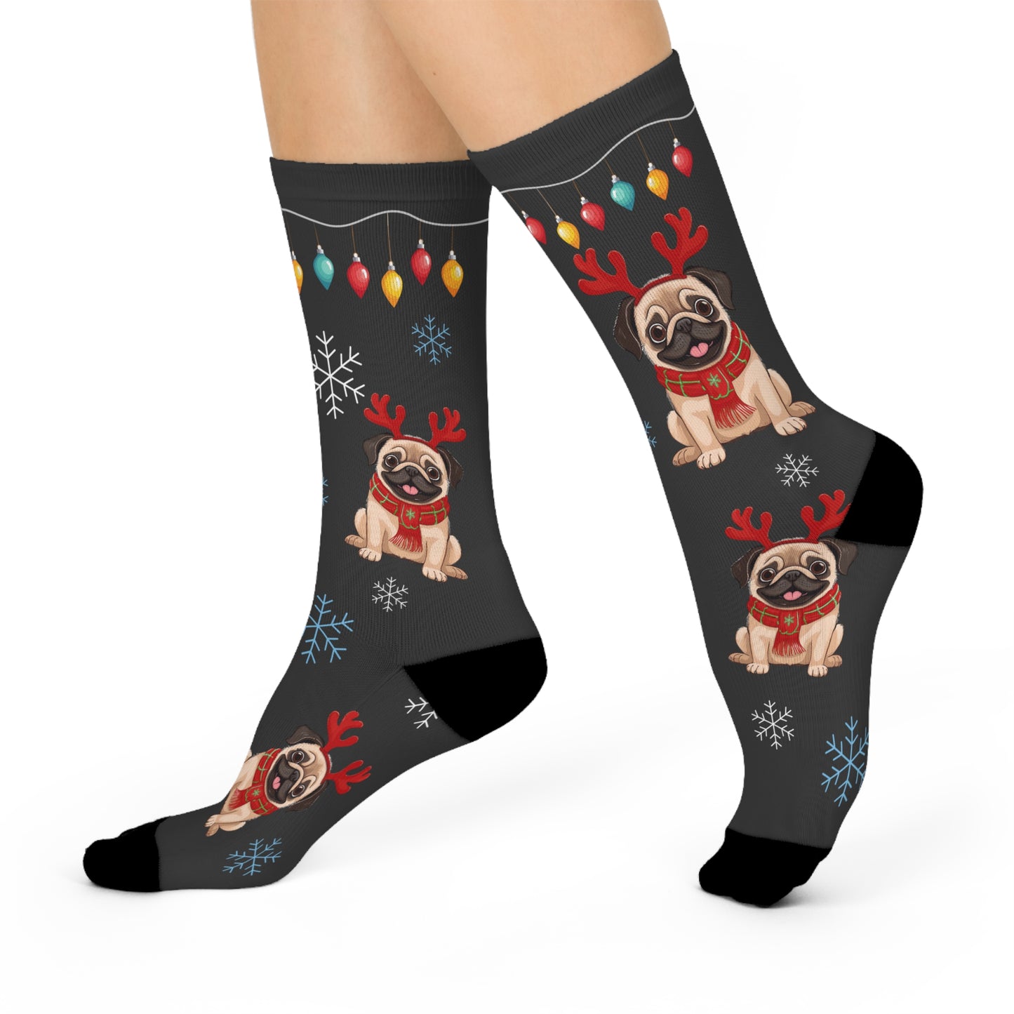 Charming Reindeer Pug Dog Loves Christmas Crew Socks