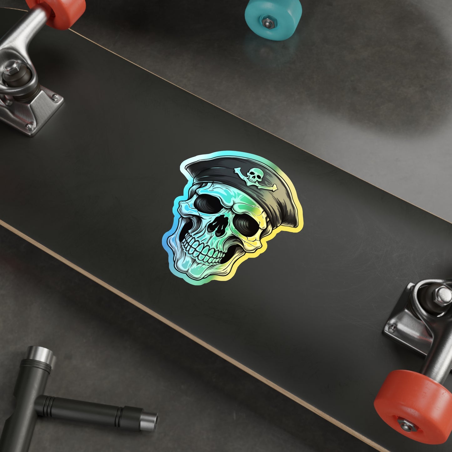 Skull With Pirate Hat Holographic Die-cut Sticker (Outdoor Approved)