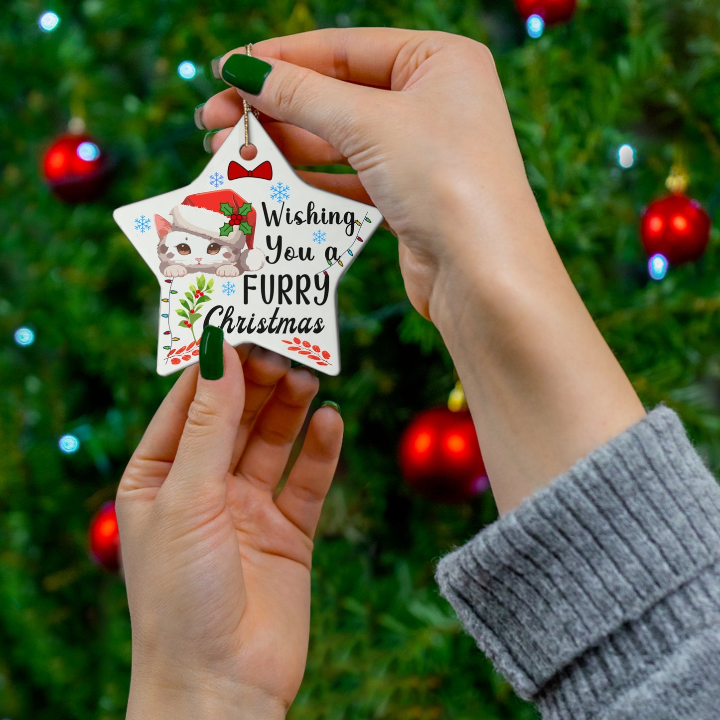 Ceramic Ornament - Wishing You A Furry Christmas Ornaments