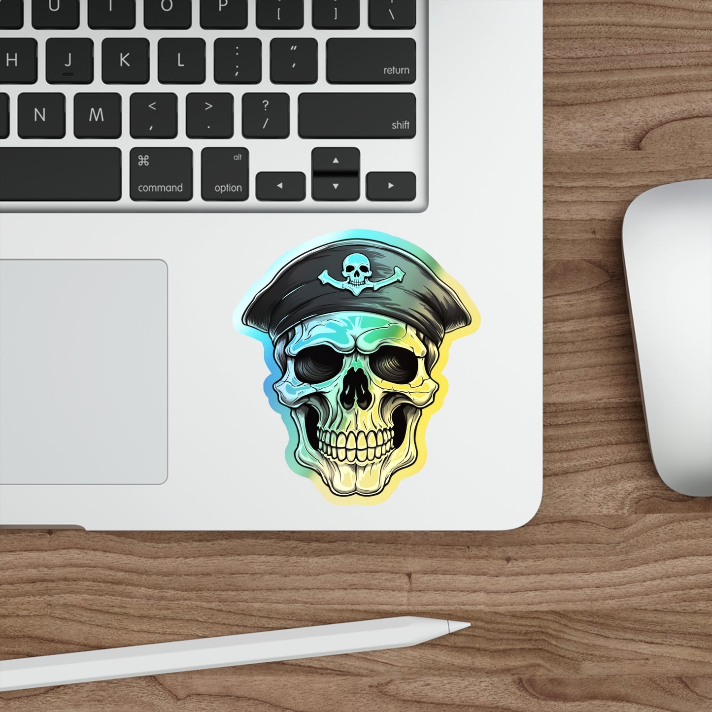 Skull With Pirate Hat Holographic Die-cut Sticker (Outdoor Approved)