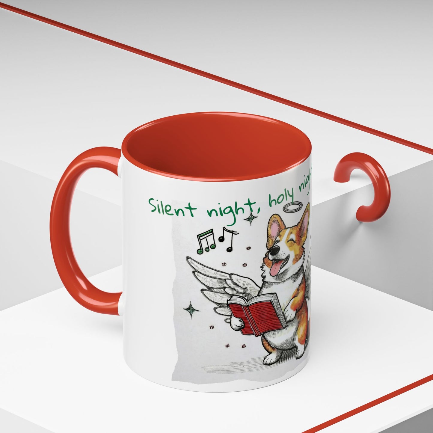 Silent Night, Holly Night....Corgi Dog Singing Christmas Songs Accent Coffee Mug