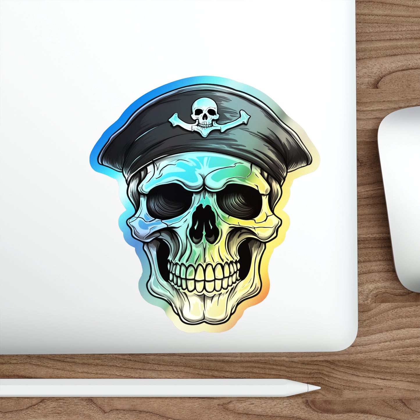 Skull With Pirate Hat Holographic Die-cut Sticker (Outdoor Approved)