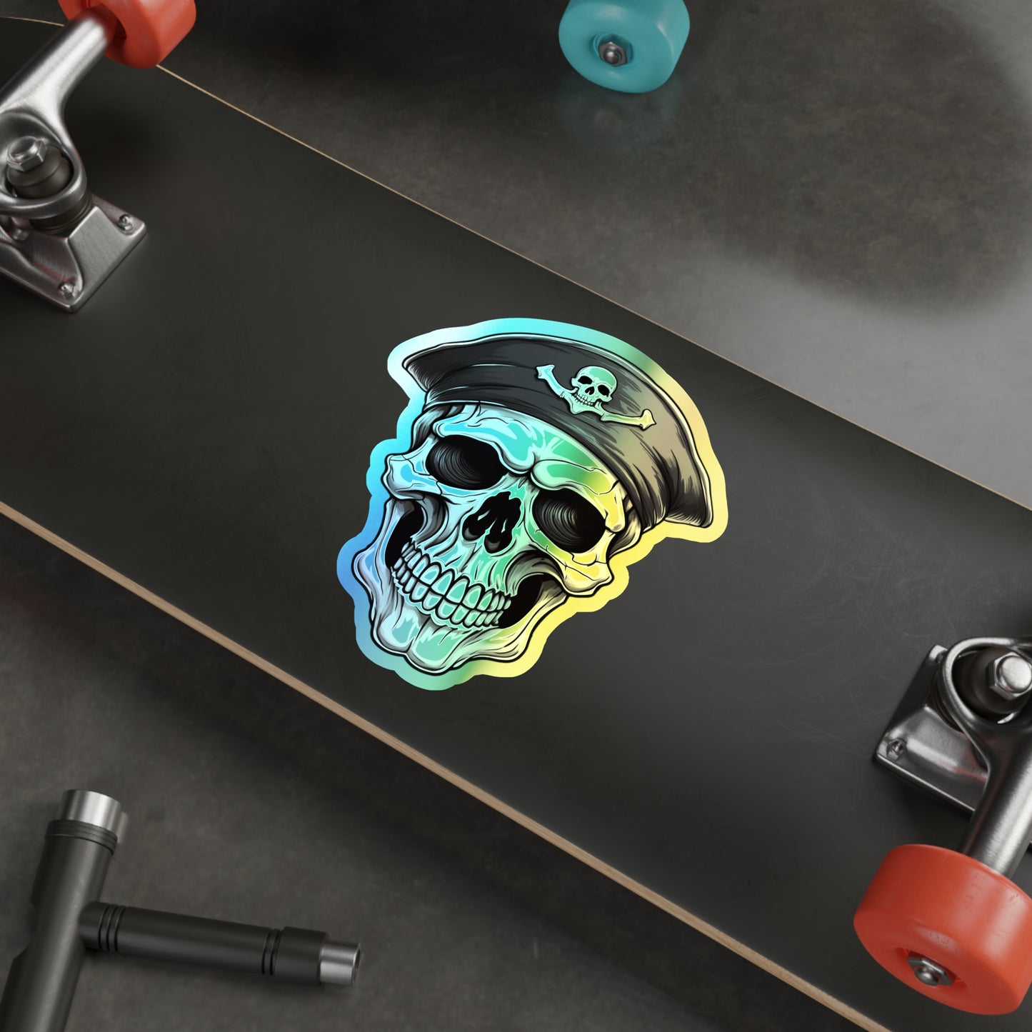 Skull With Pirate Hat Holographic Die-cut Sticker (Outdoor Approved)