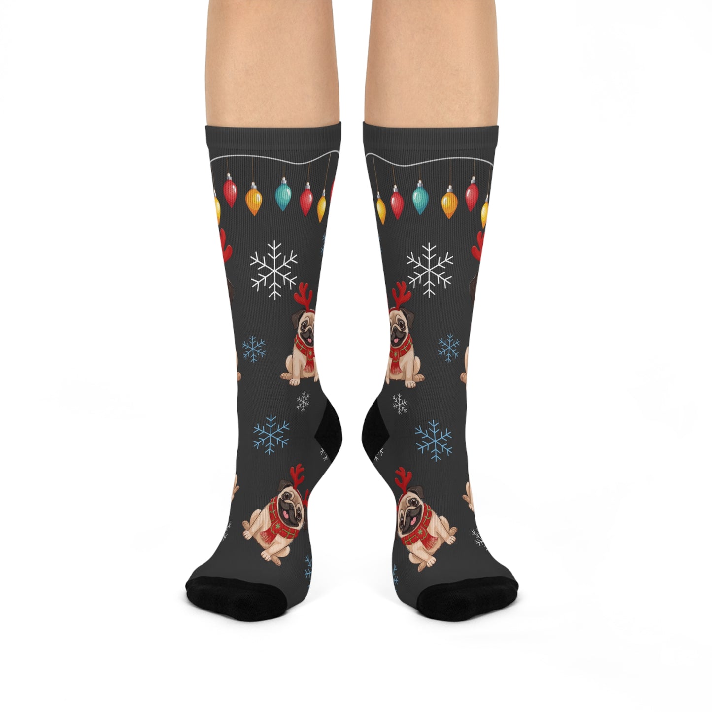 Charming Reindeer Pug Dog Loves Christmas Crew Socks