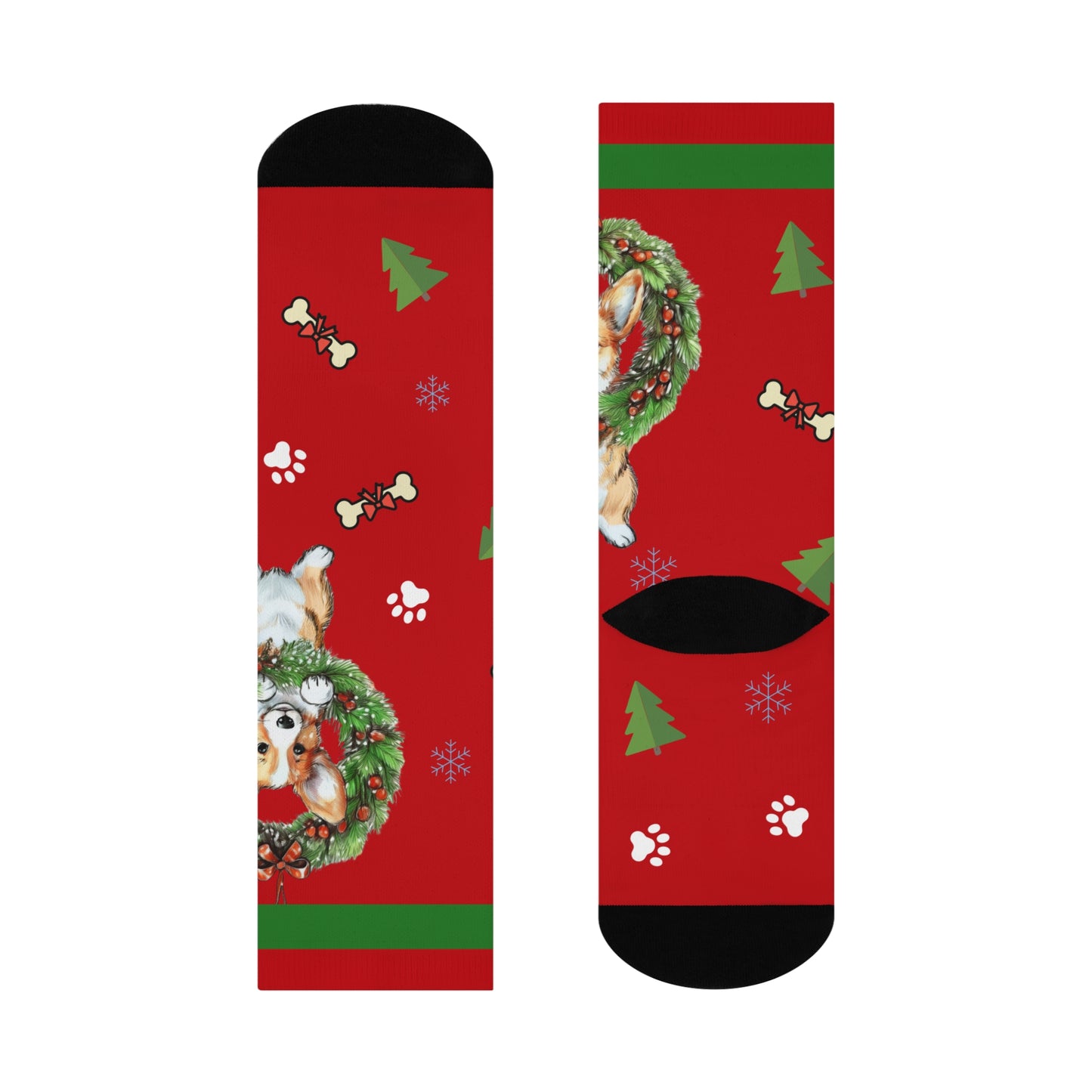 Adorable Corgi With Wreath Christmas Crew Socks