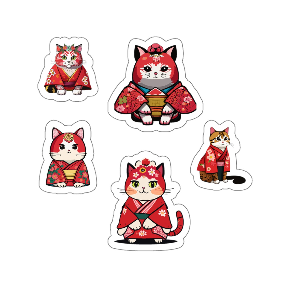 Japanese Kimono Cats - Kiss-Cut Stickers