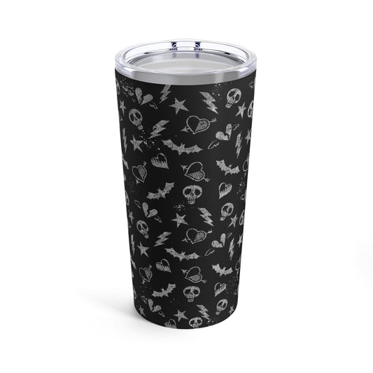 Skull, Bat And Heart Punk Rock Metal Tumbler