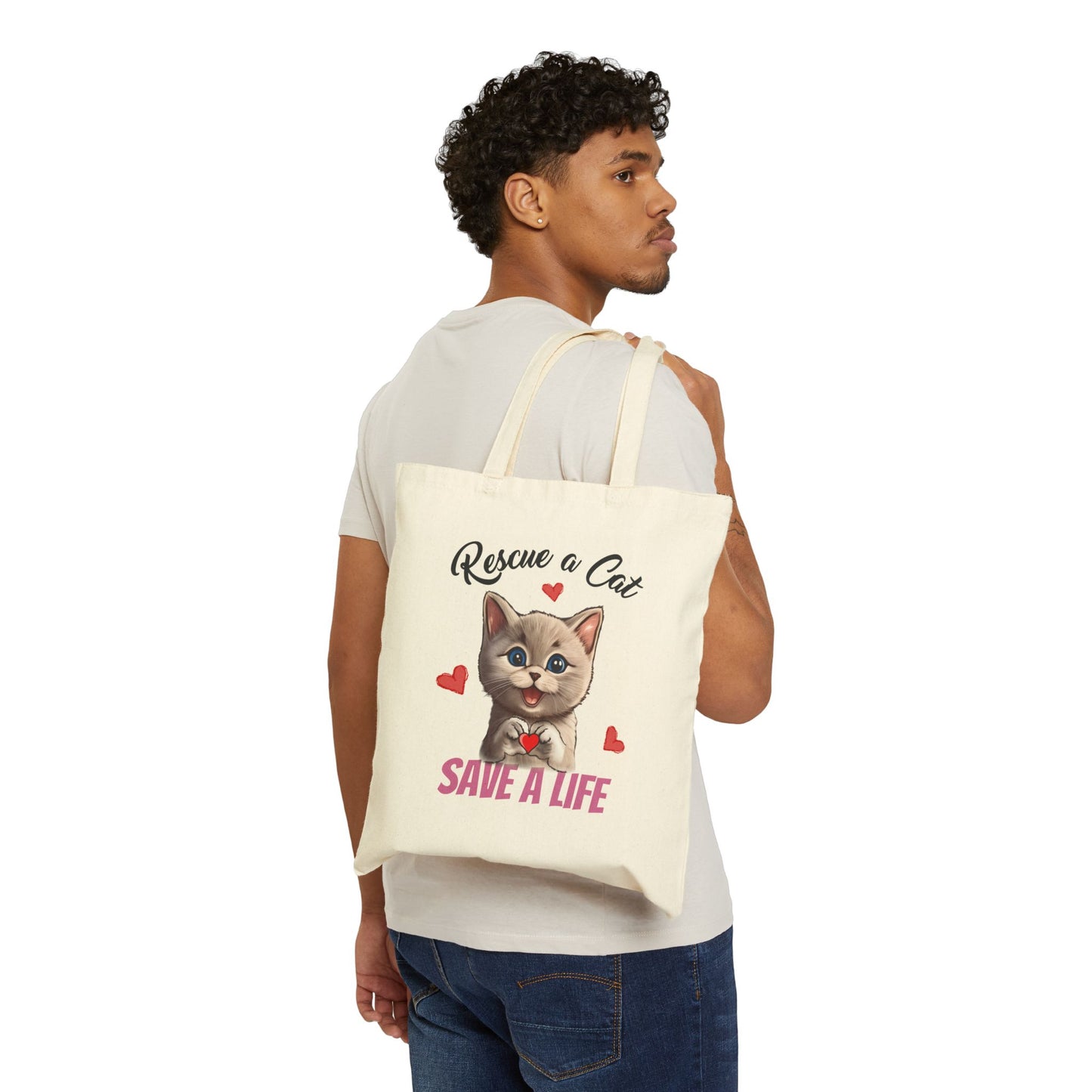 Rescue a Cat, SAVE A LIFE - Cotton Canvas Tote Bag