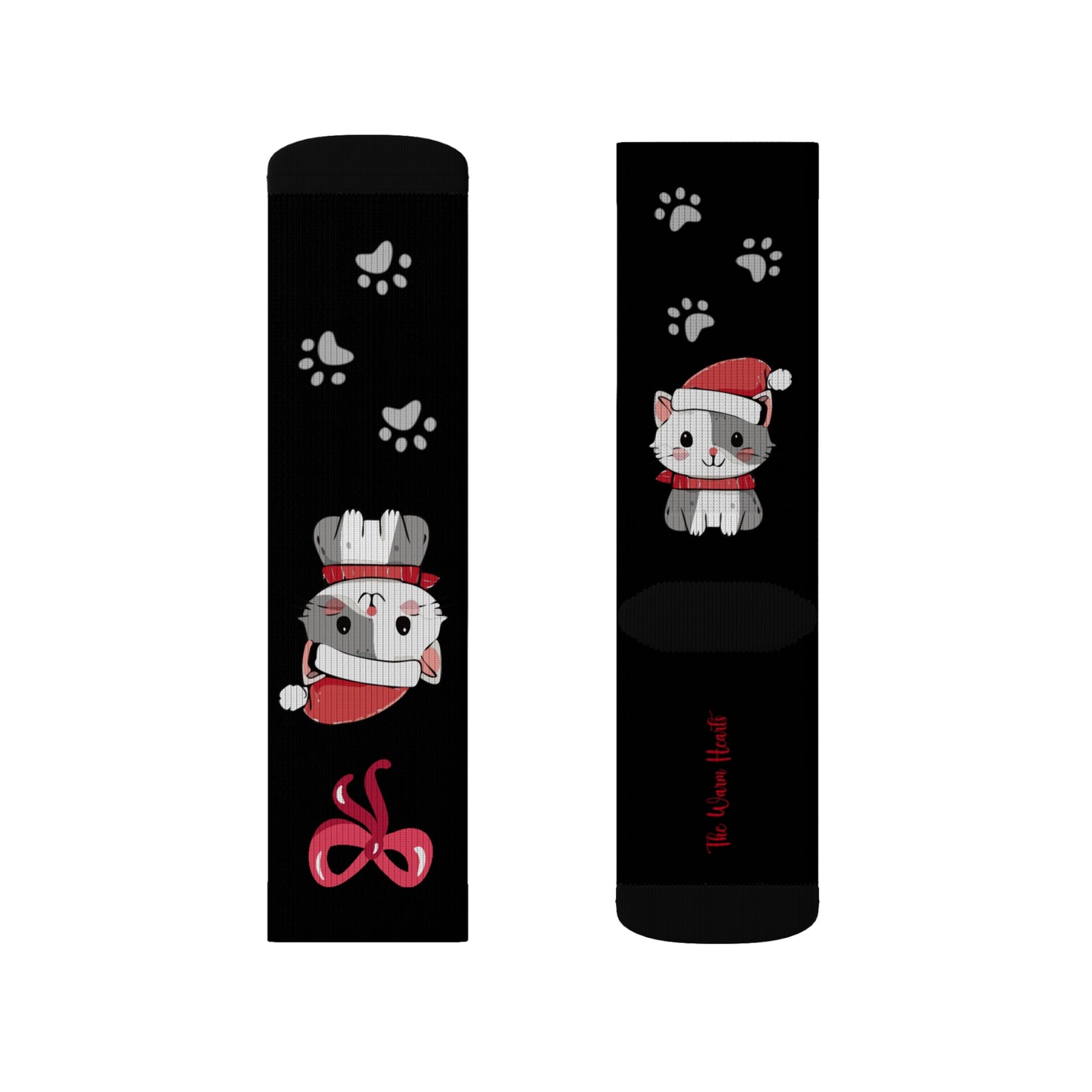 Ribbon Santa Hat Kitten Cat Christmas Socks