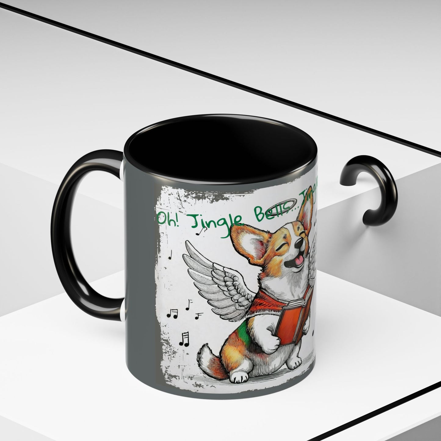 Oh! Jingle Bells...Jingle Bells....Corgi Dog Singing Christmas Songs Accent Coffee Mug