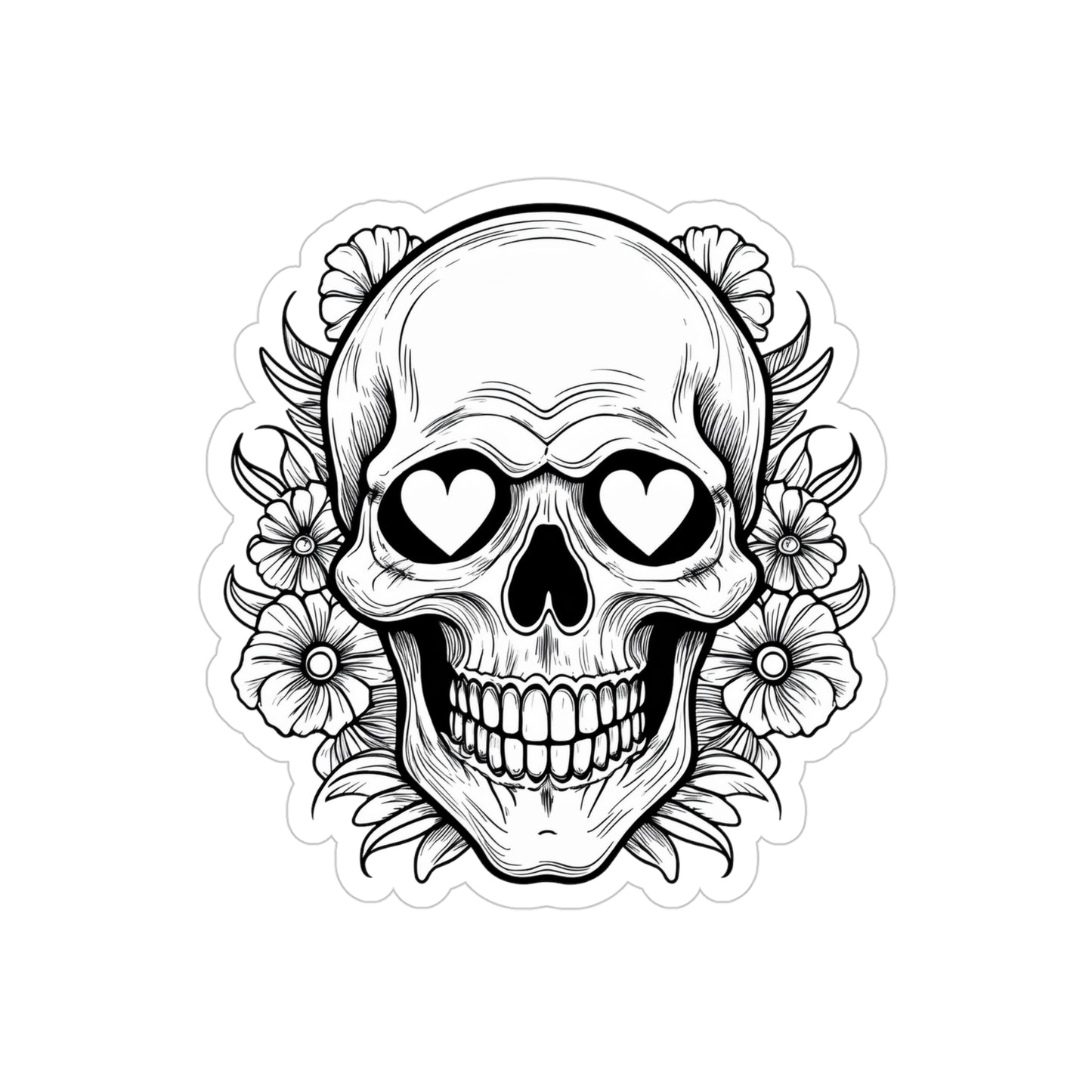 Skull and Hearts Transparent Die-Cut Sticker (Outdoor Approved)