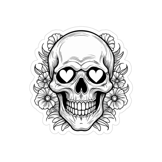 Skull and Hearts Transparent Die-Cut Sticker (Outdoor Approved)