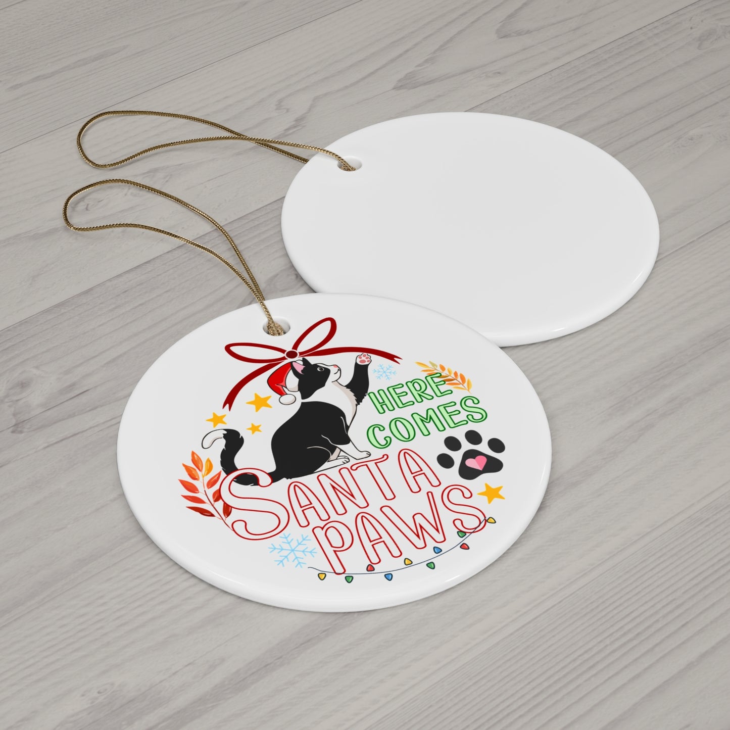 Ceramic Ornament - Here Comes Santa Paws Ornaments