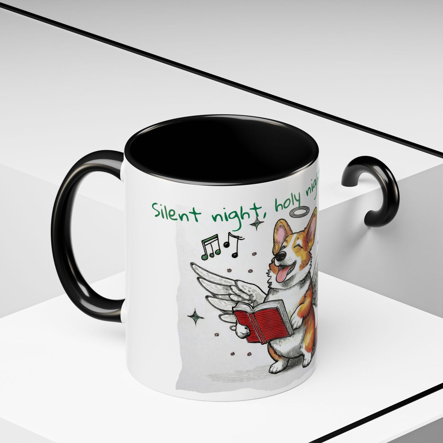 Silent Night, Holly Night....Corgi Dog Singing Christmas Songs Accent Coffee Mug