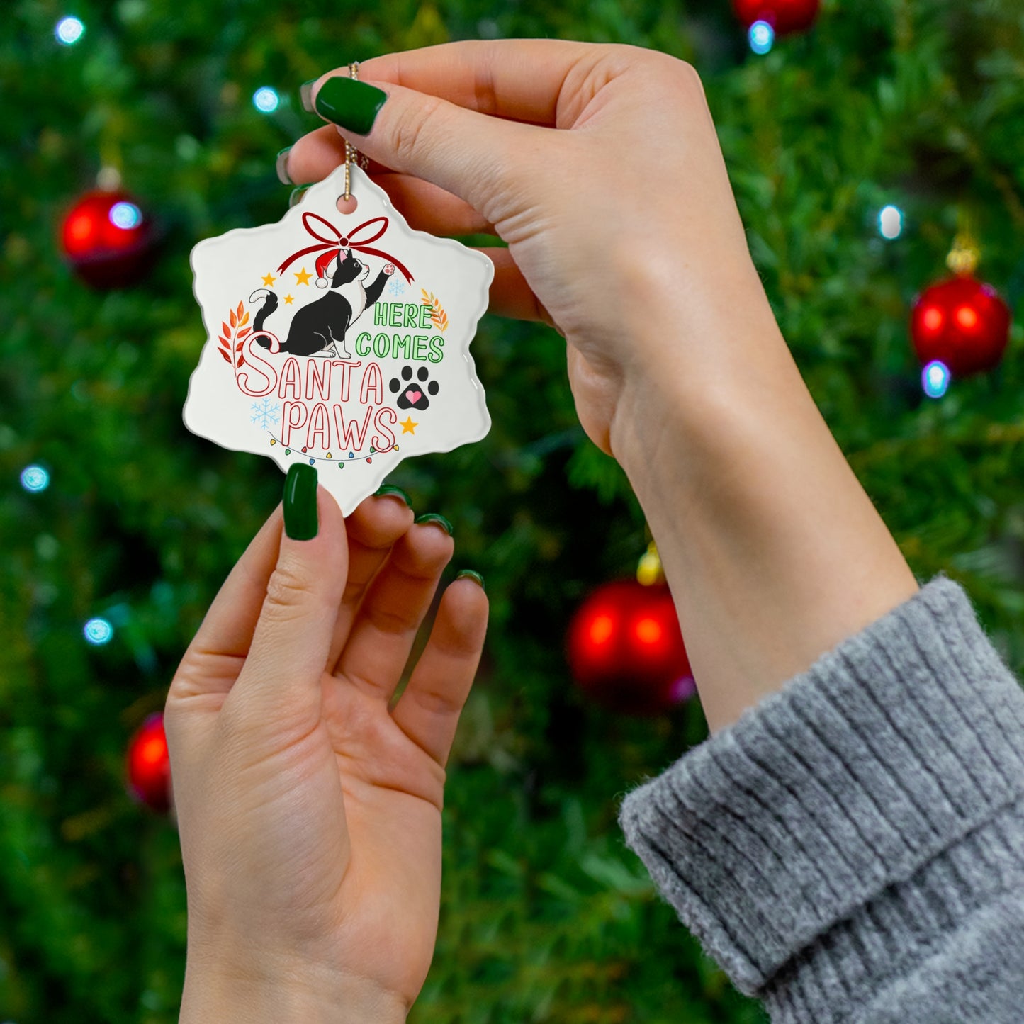 Ceramic Ornament - Here Comes Santa Paws Ornaments