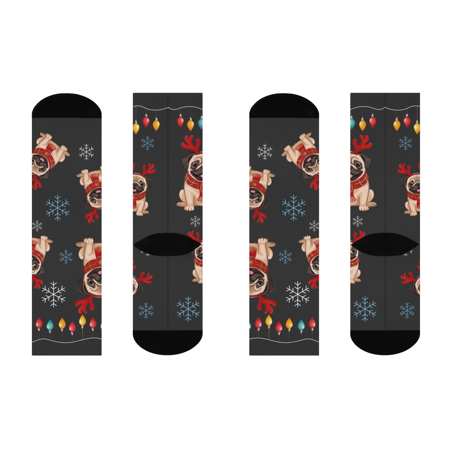 Charming Reindeer Pug Dog Loves Christmas Crew Socks