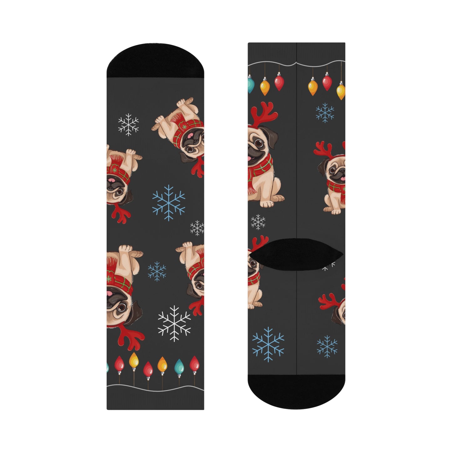 Charming Reindeer Pug Dog Loves Christmas Crew Socks