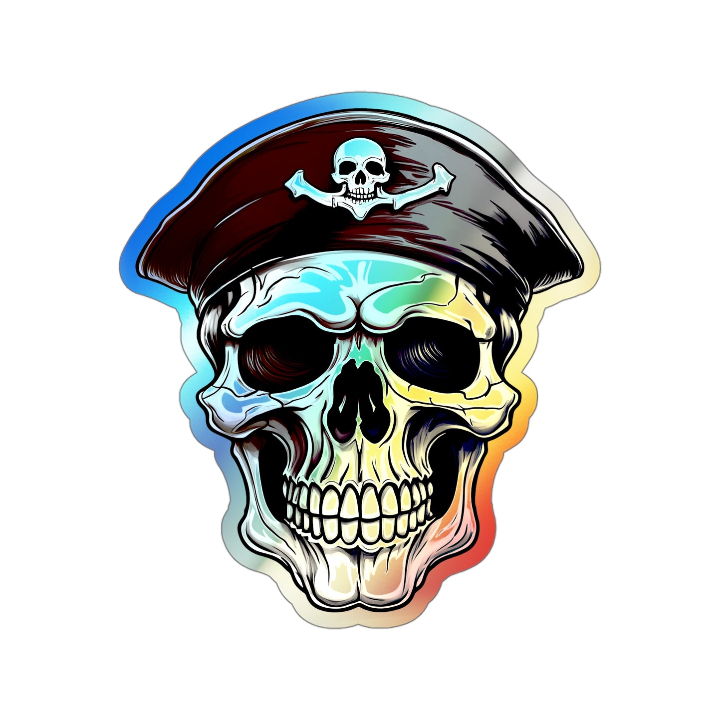 Skull With Pirate Hat Holographic Die-cut Sticker (Outdoor Approved)