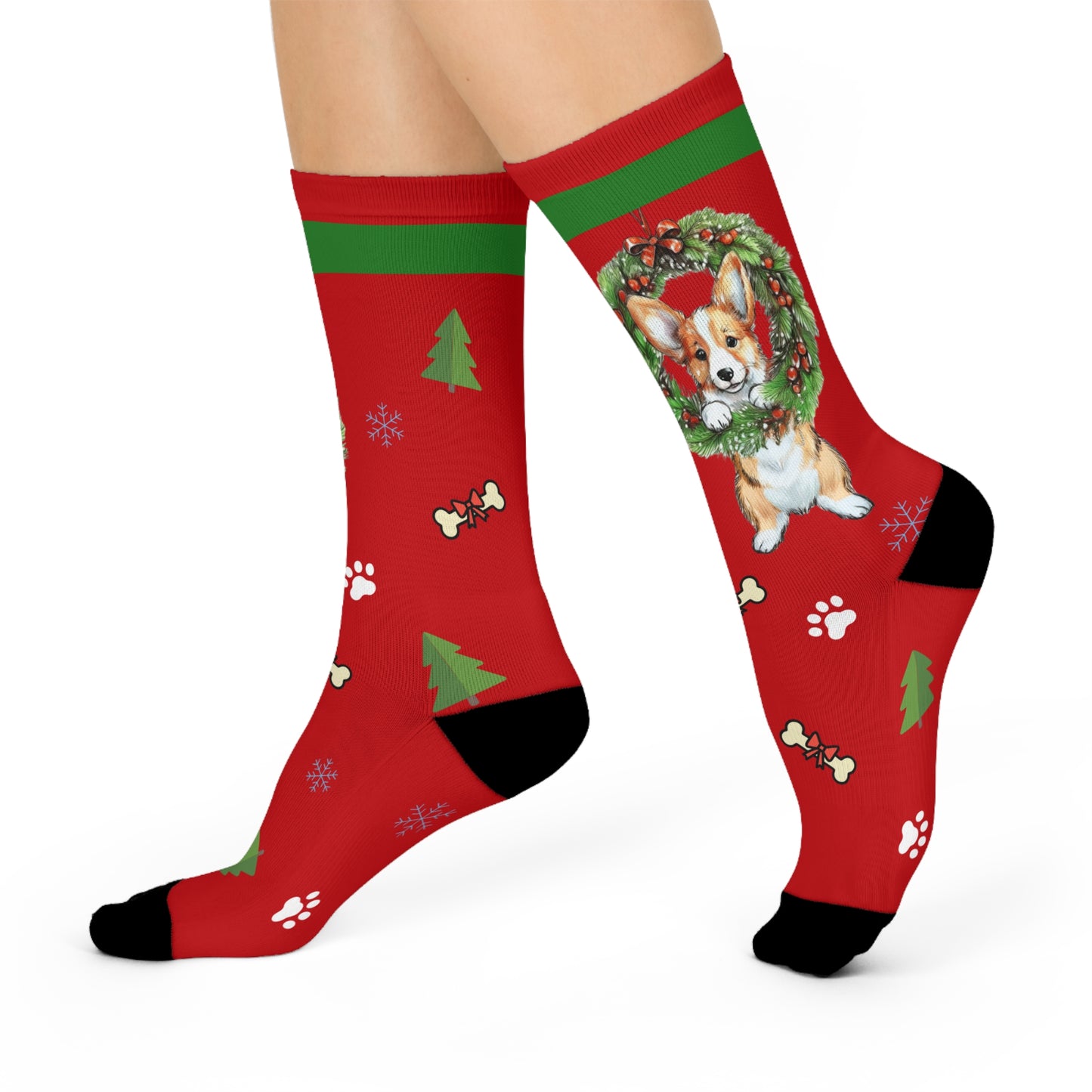 Adorable Corgi With Wreath Christmas Crew Socks