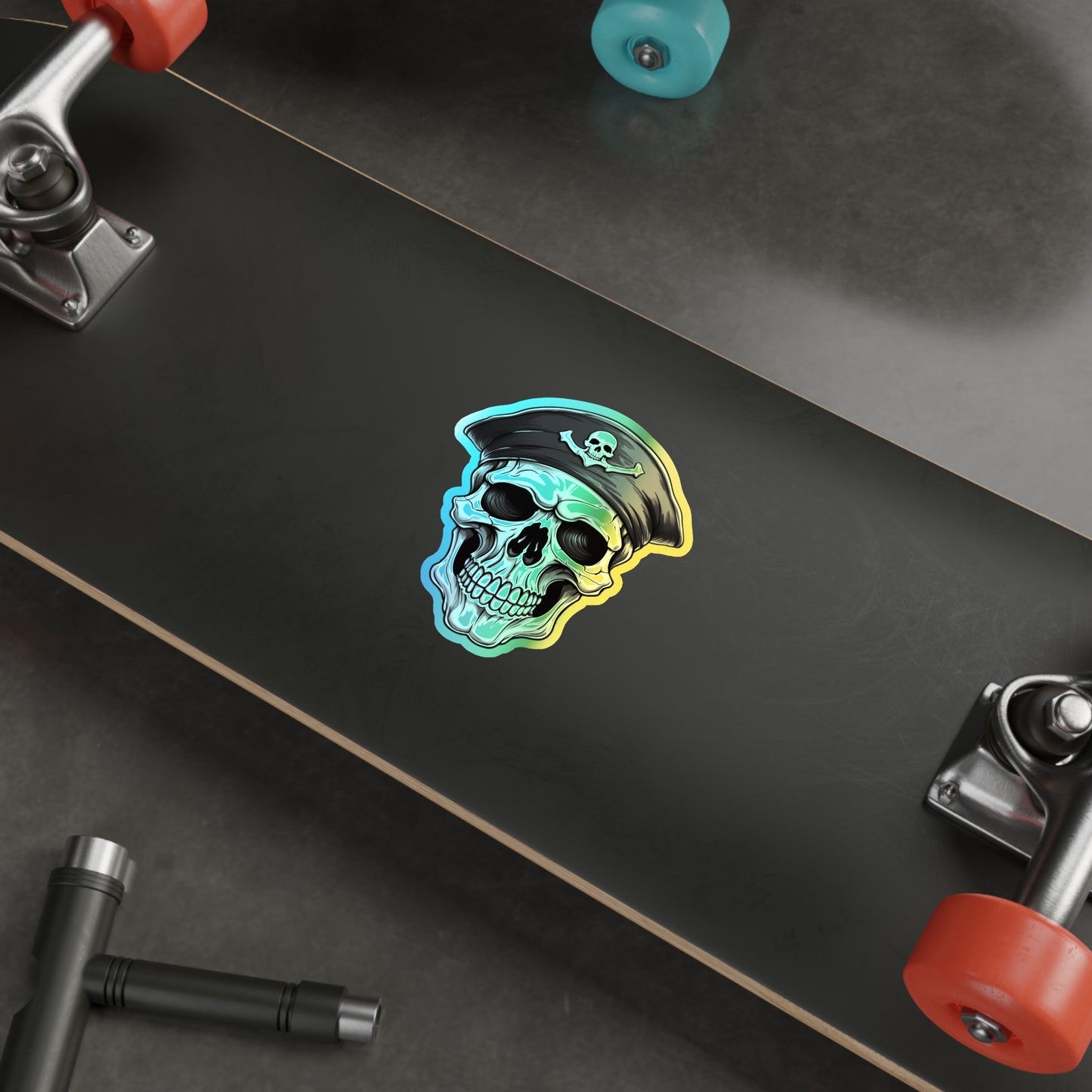 Skull With Pirate Hat Holographic Die-cut Sticker (Outdoor Approved)