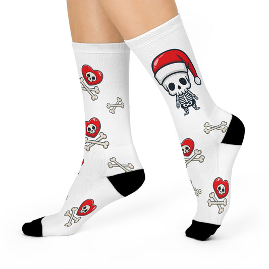 Cute Skeleon in Santa Hat Christmas Crew Socks