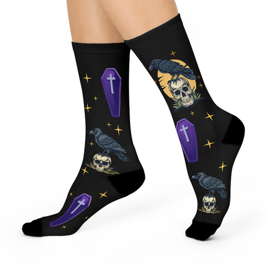 Skull, Coffin and Crow Crew Socks